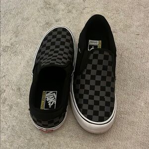 Vans Classic Black and Gray Checkered Slip-Ons